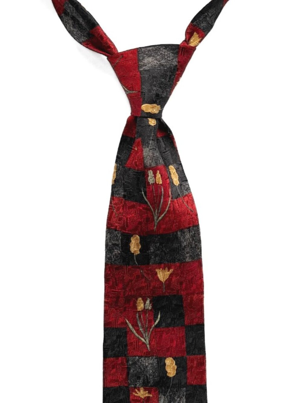 Ermenegildo Zegna Tie Multicolor Floral Pattern 100% Silk Italy Tie Red Black